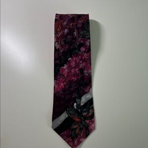 Men's Floral Burgundy Tie with Pink Accents
